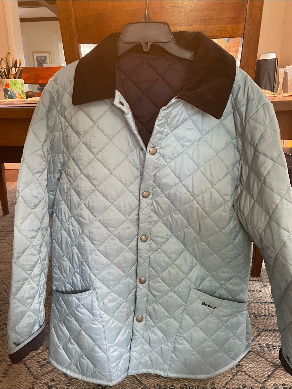 Barbour Men’s Quilted Jacket Blue Corduroy Collar Size Large MQU0062